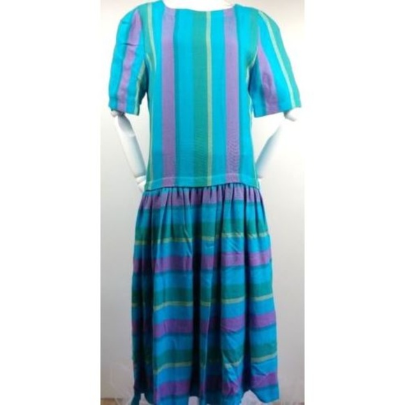 Vintage Don Sayres 80s Drop Waist Dress Linen 6 - Picture 2 of 8